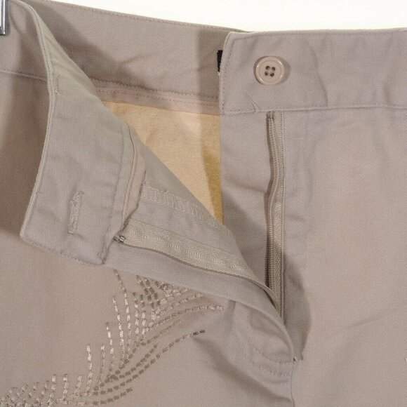 Larry Levine Womens Cropped Pants 8P Tan Khaki Empbroidered Stretchy - Picture 8 of 9